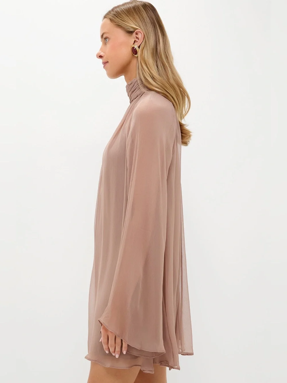 STAUD Esther Mini Dress Taupe XS NWT Sheer Keyhole Chiffon - Picture 3 of 12